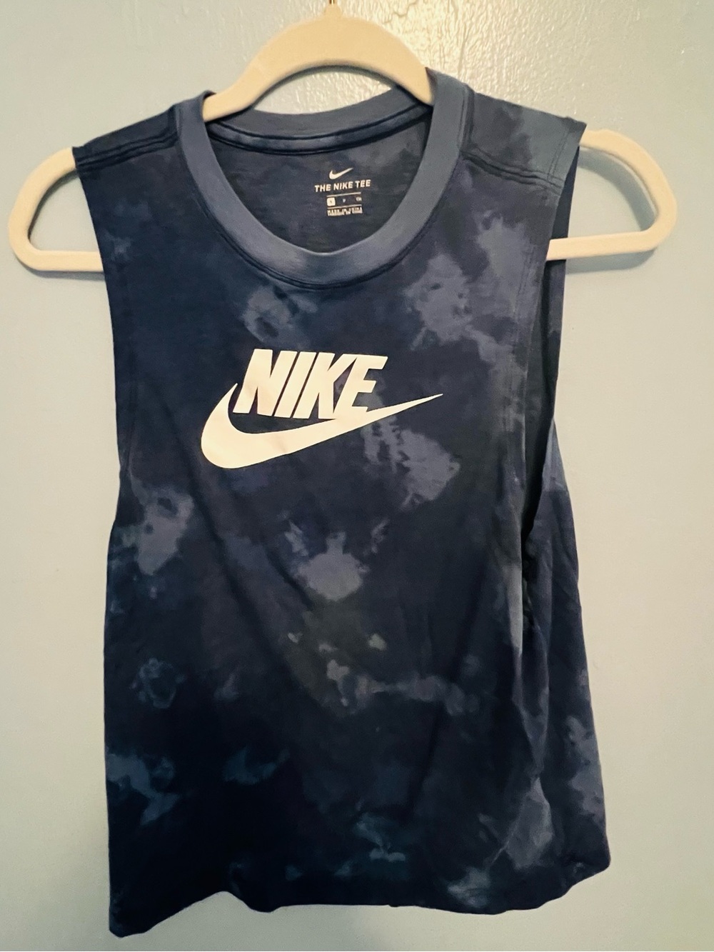 Nike Women's Navy Tie-Dye Muscle Tee with White Logo